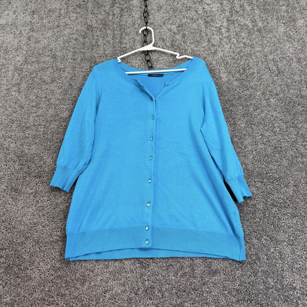 Cyrus Sweater Cardigan Womens 1X Blue Button Front Lightweight Knit Plus Casual